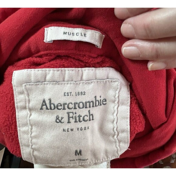 VINTAGE 90's - Y2K Abercrombie & Fitch Hoodie Medium Red  Blue Moose Sweatshirt - Picture 3 of 5